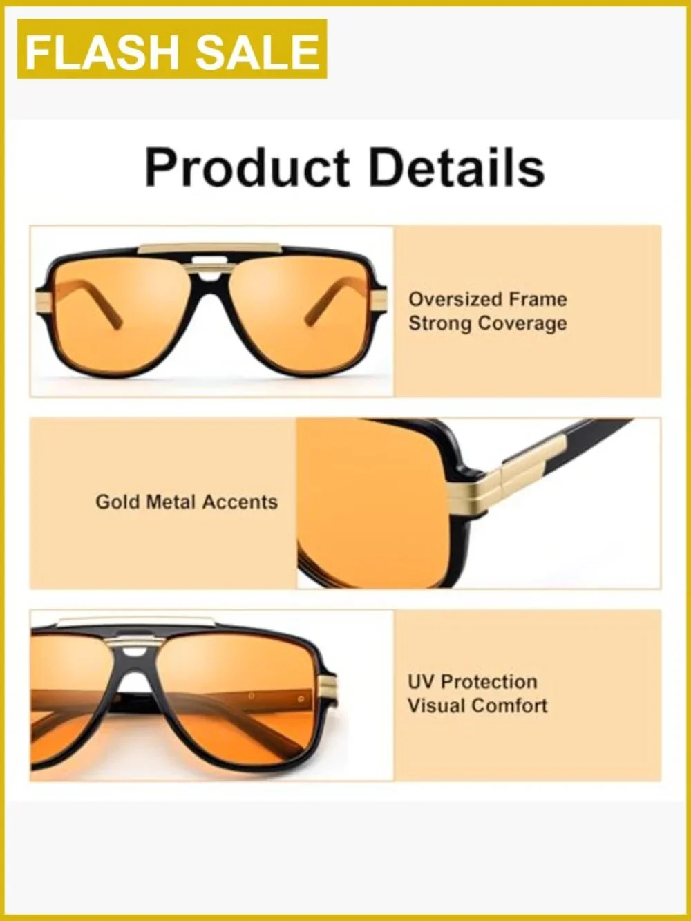 Oversized Square Aviator Sunglasses Retro Frame Men Women